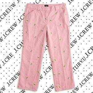 J. Crew Favorite Fit Pink Bee Embroidered Cropped Chino Pants